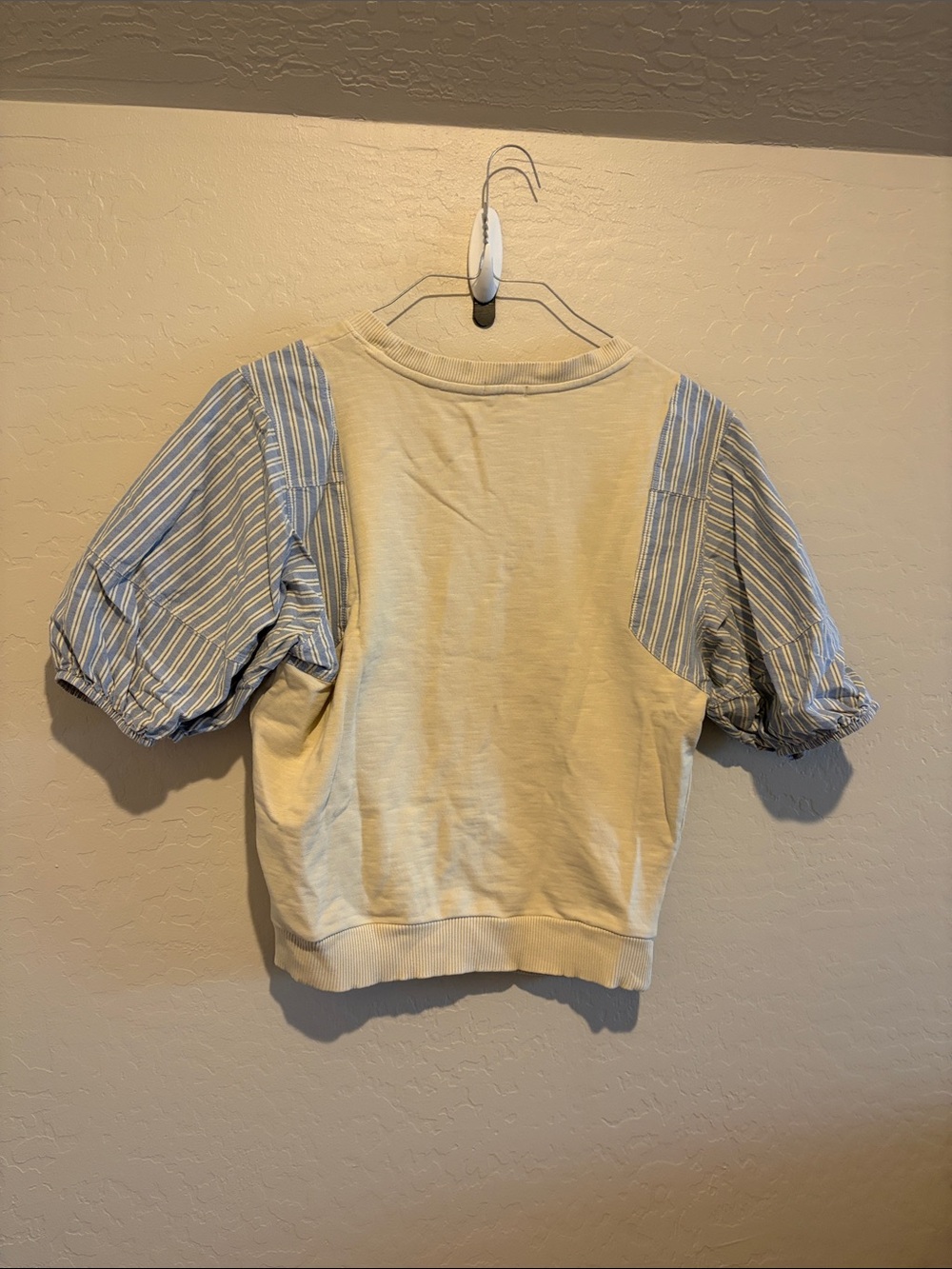 Pilcro Cream Sweatshirt with Blue Striped Puff Sleeves - Picture 3 of 3